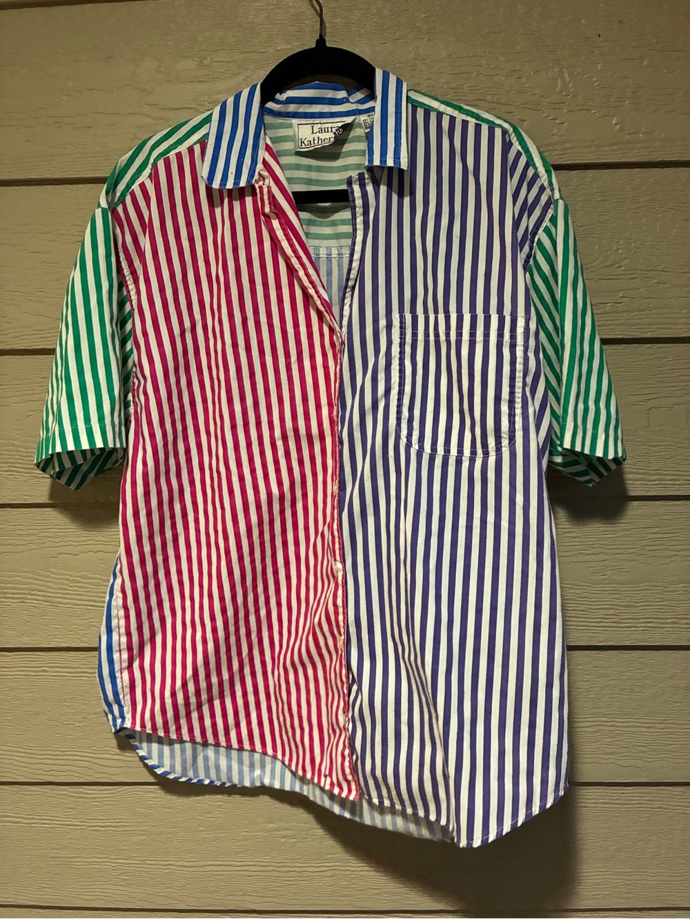 Vintage Laura Katherine 1X Multicolor Striped Button Front Top